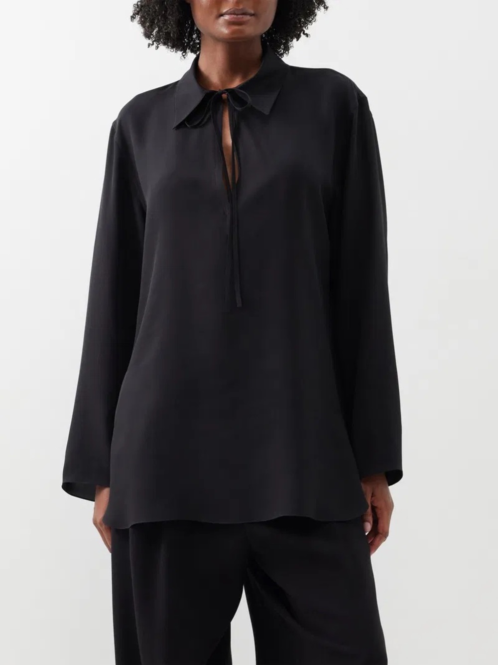 Soft Surroundings Keyhole Black Long Sleeve Blouse Medium